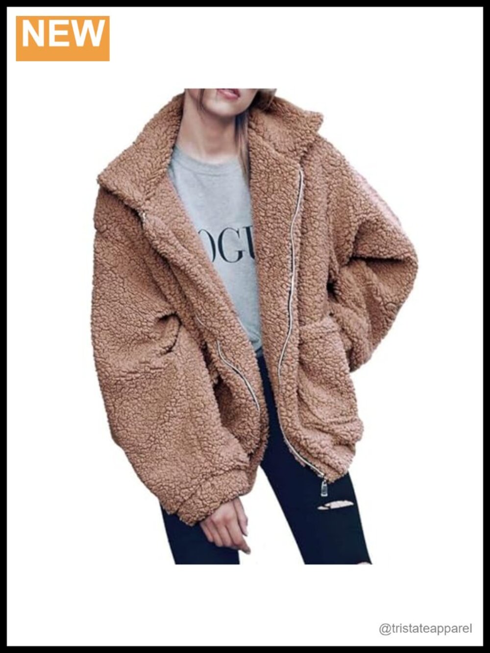 Oversized Sherpa Fleece Jacket Faux Fur Zip Coat Shacket Women